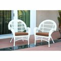 Jeco W00209-C-2-FS007-CS White Wicker Chair with Brown Cushion, 2PK W00209-C_2-FS007-CS